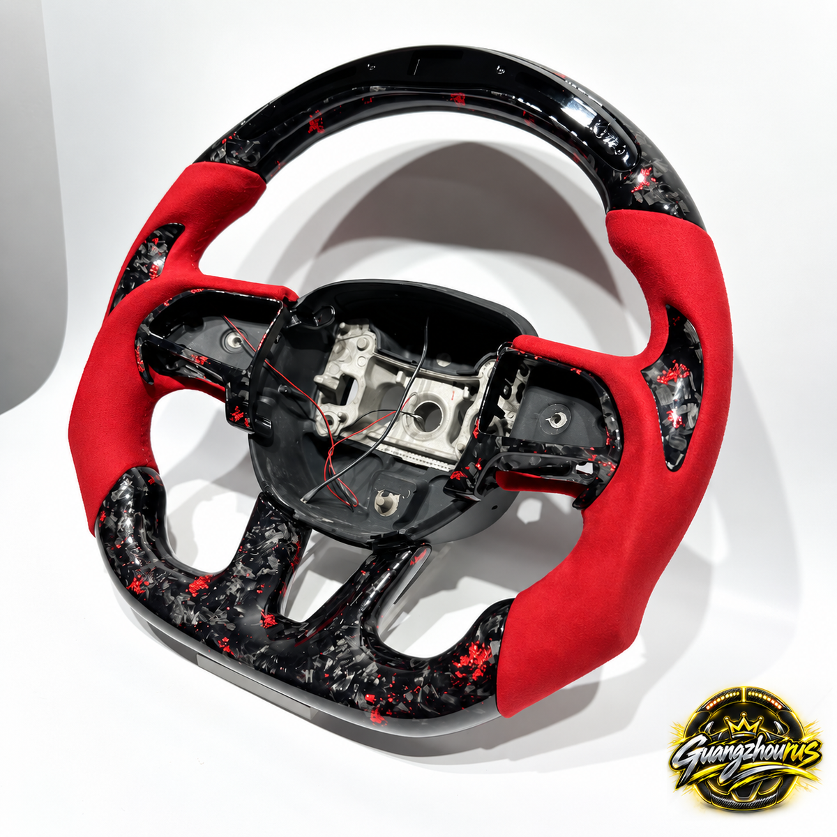 LED Rpm Customizable Red Forged Carbon Fiber Car Steering Wheel Suitable for Dodge Challenger Charger Durango Hellcat SRT RT 392