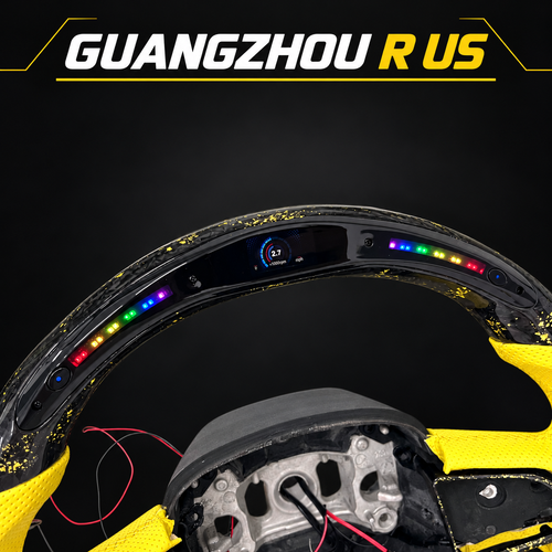 Yellow and black forged-carbon LED steering wheel — led-display